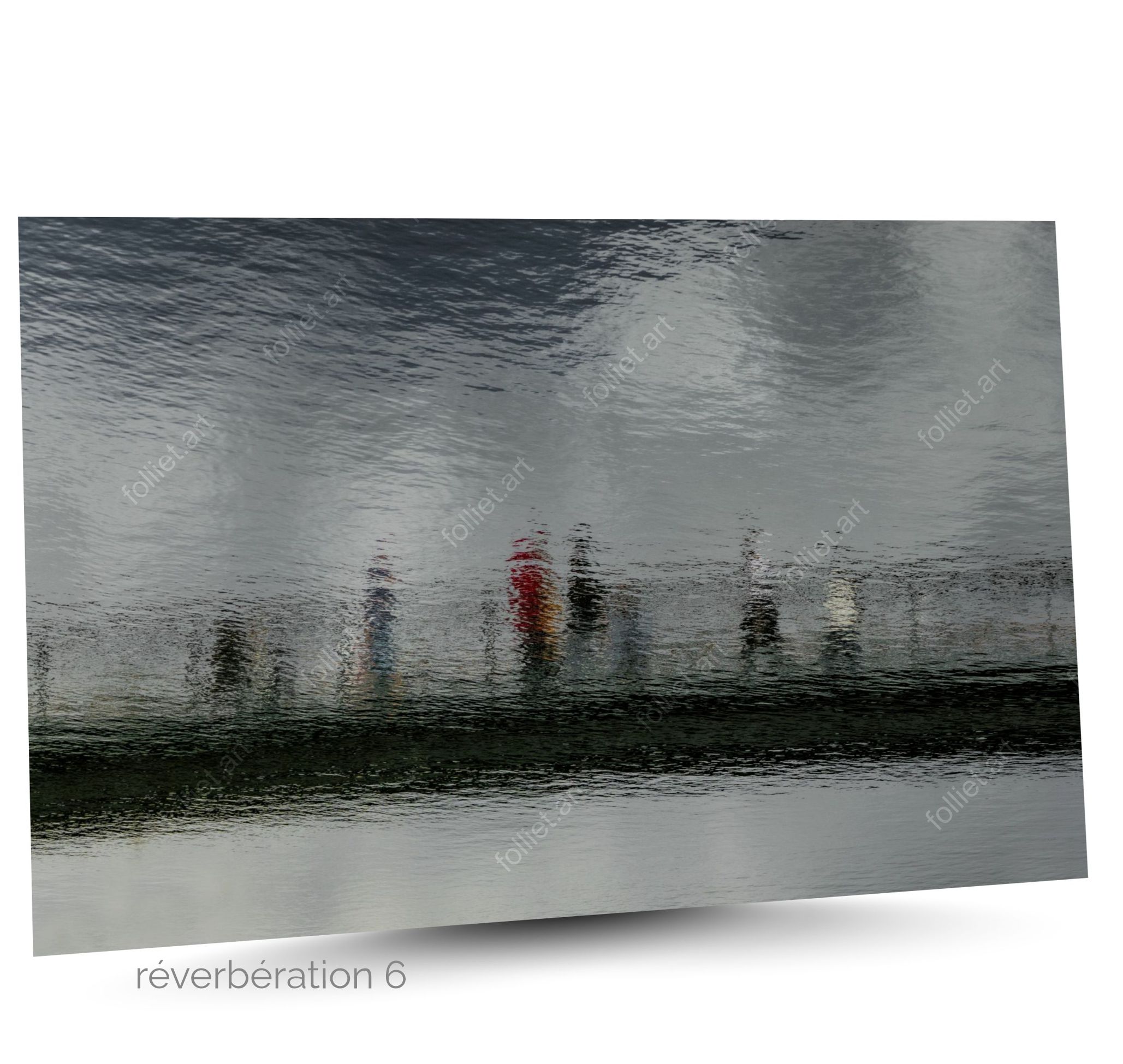 Abstract reflection of gateway and silhouettes on undulating water - art photography signed FOLLIET