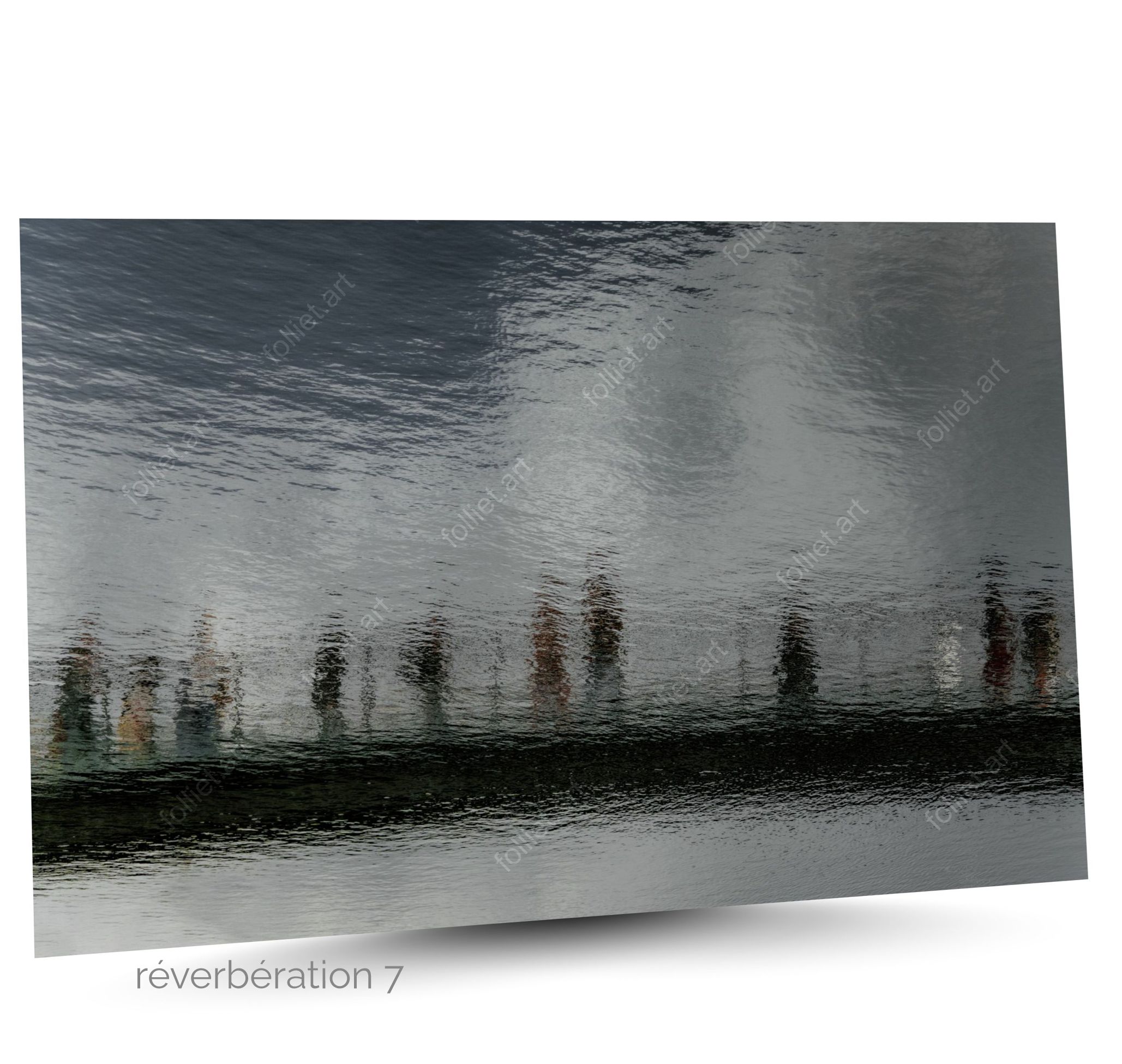 Abstract reflection of gateway and silhouettes on undulating water - art photography signed FOLLIET