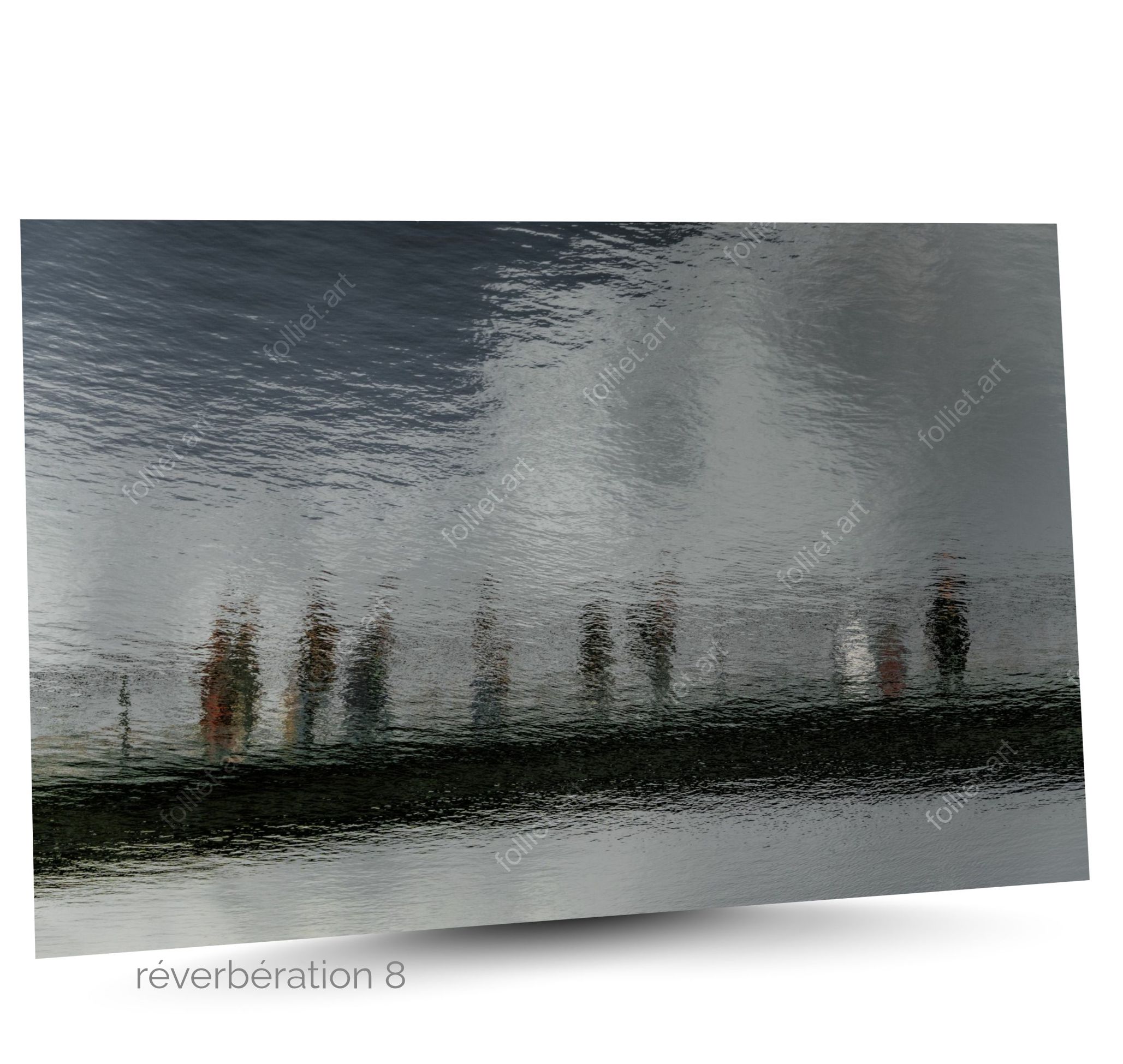 Abstract reflection of gateway and silhouettes on undulating water - art photography signed FOLLIET