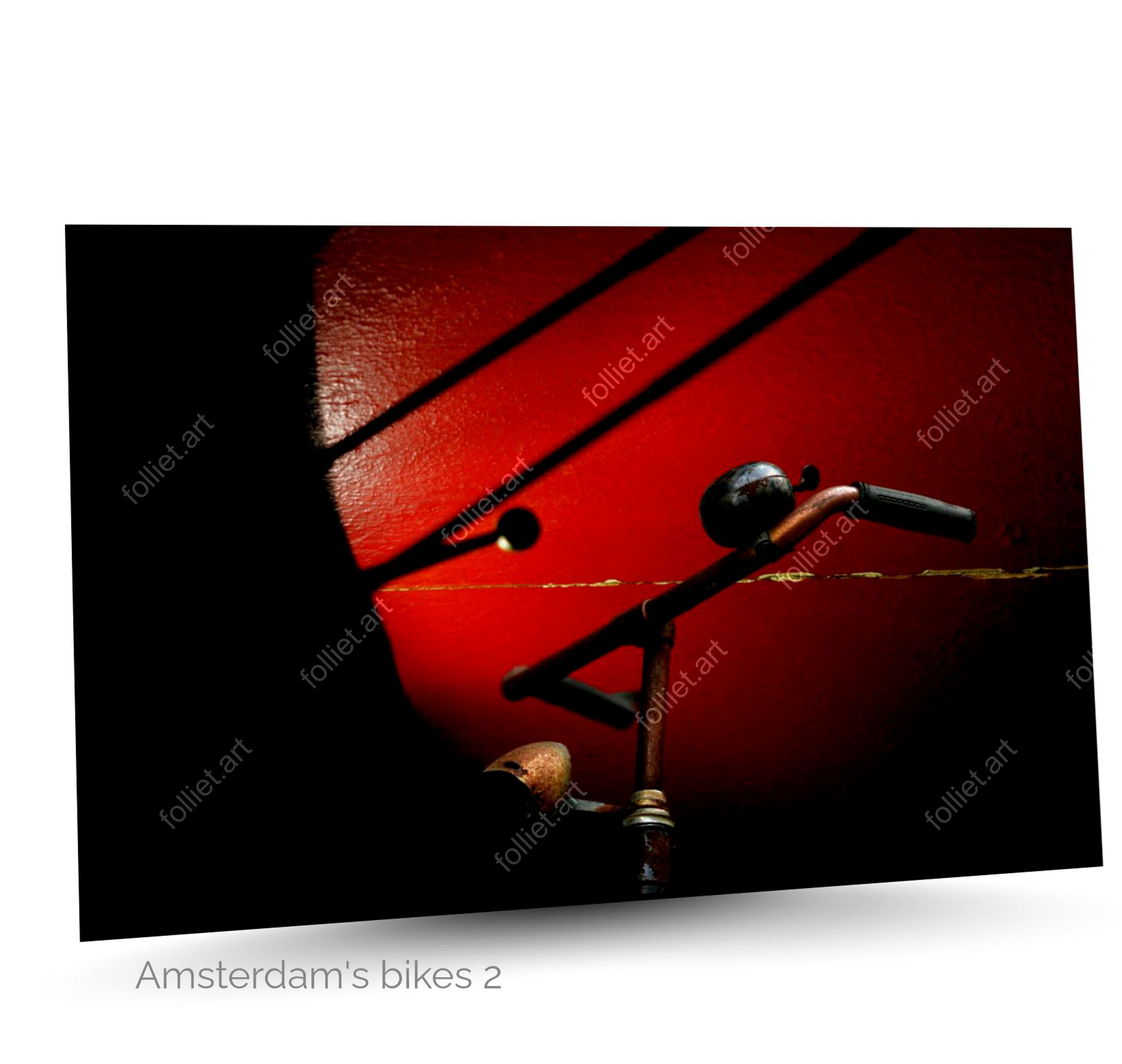 Rustic Bicycle Handlebar with Bell on a Bright Red Background - Fine Art Photography by Folliet