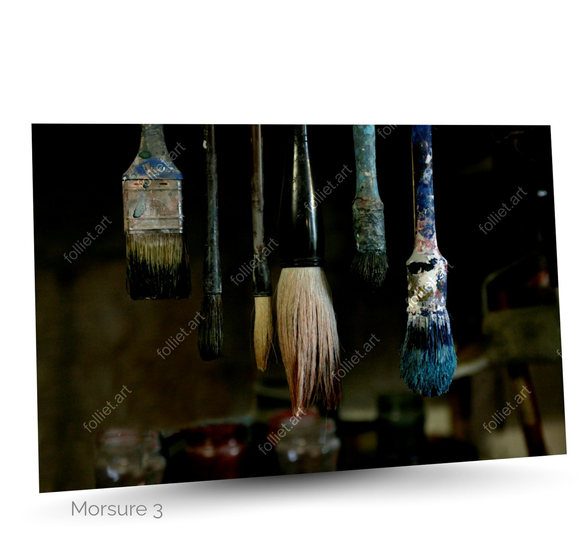 Collection of used brushes hanging in a painter's studio - fine art photography by Folliet