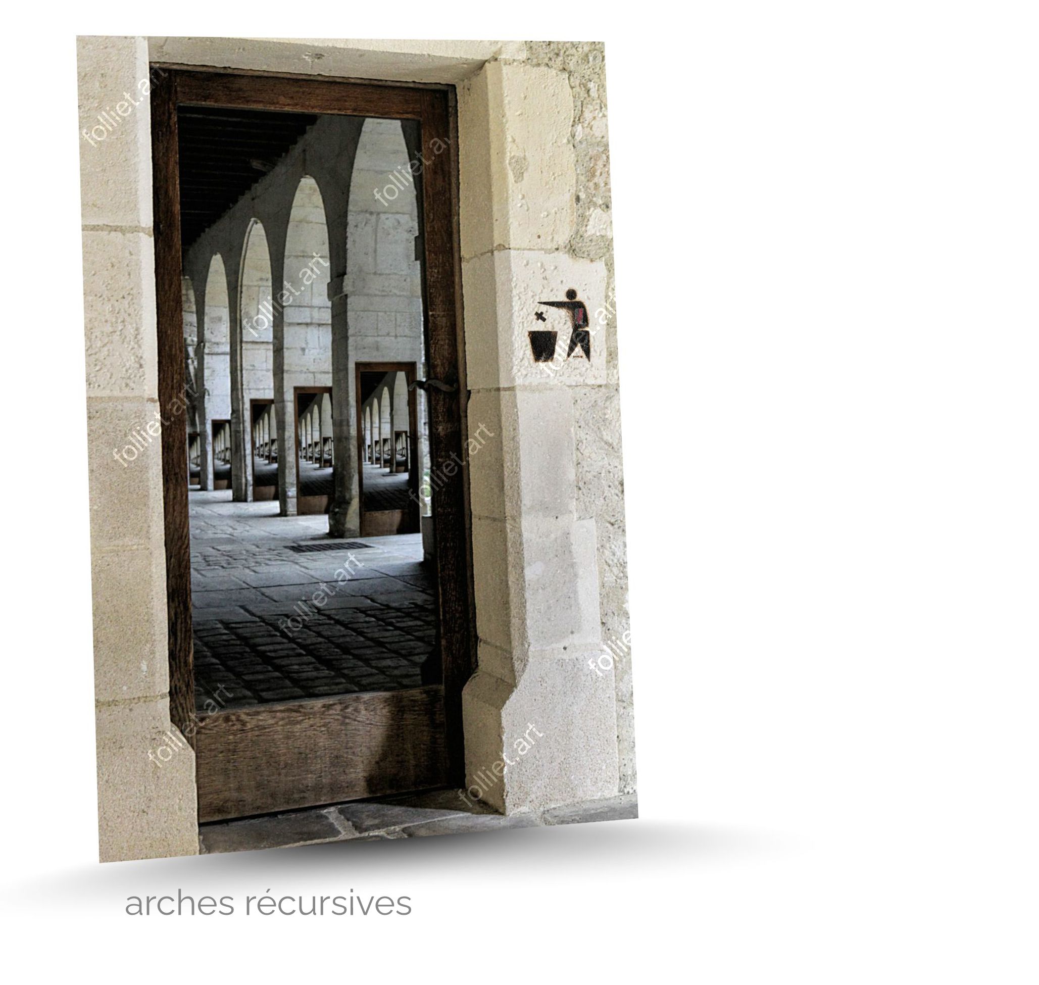 Antique Door Reflecting a Passageway with Infinite Stone Arches - Fine Art Photography by Folliet