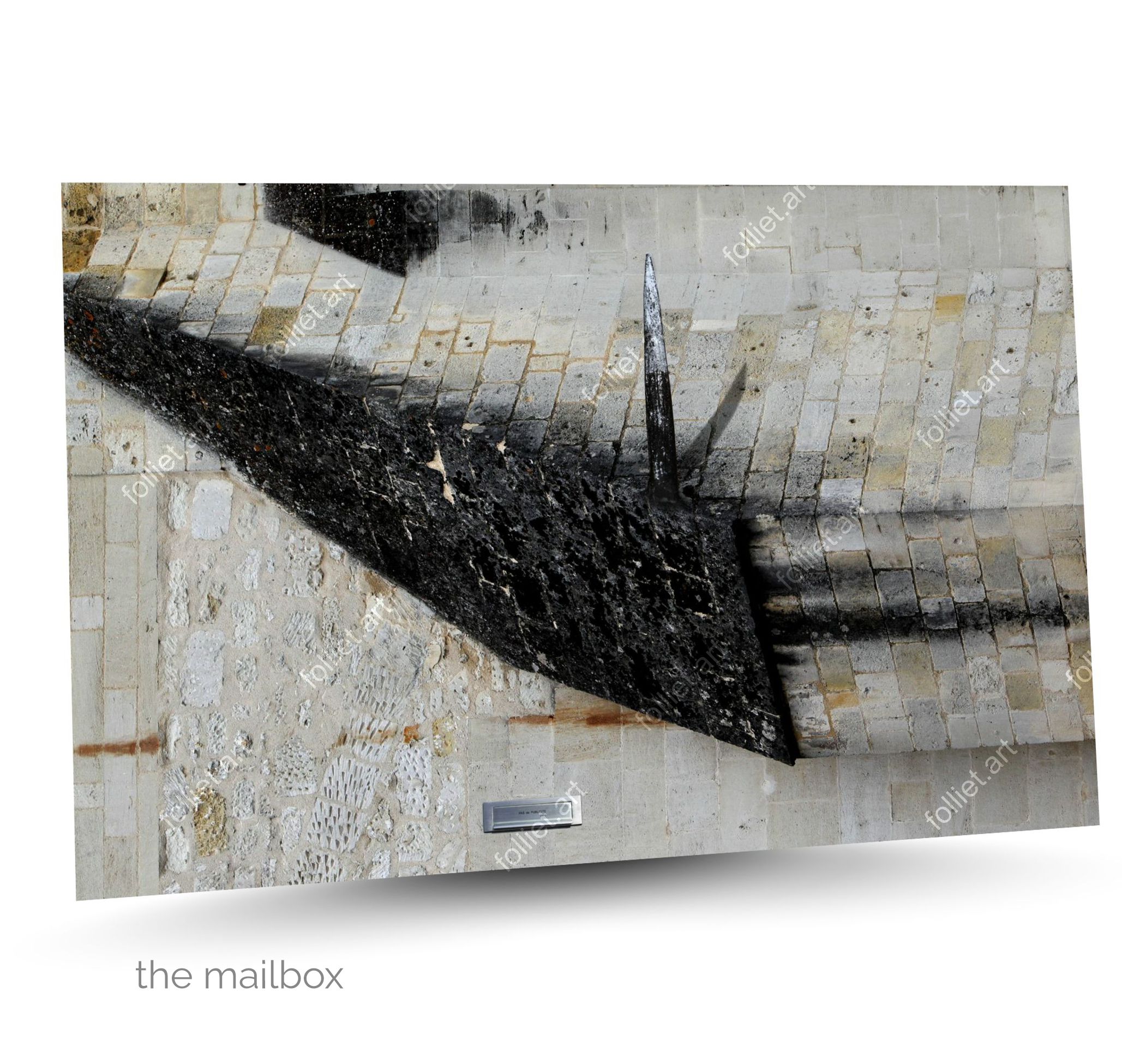 abstract steel arrow, stone wall and mailbox - fine art photography by Folliet