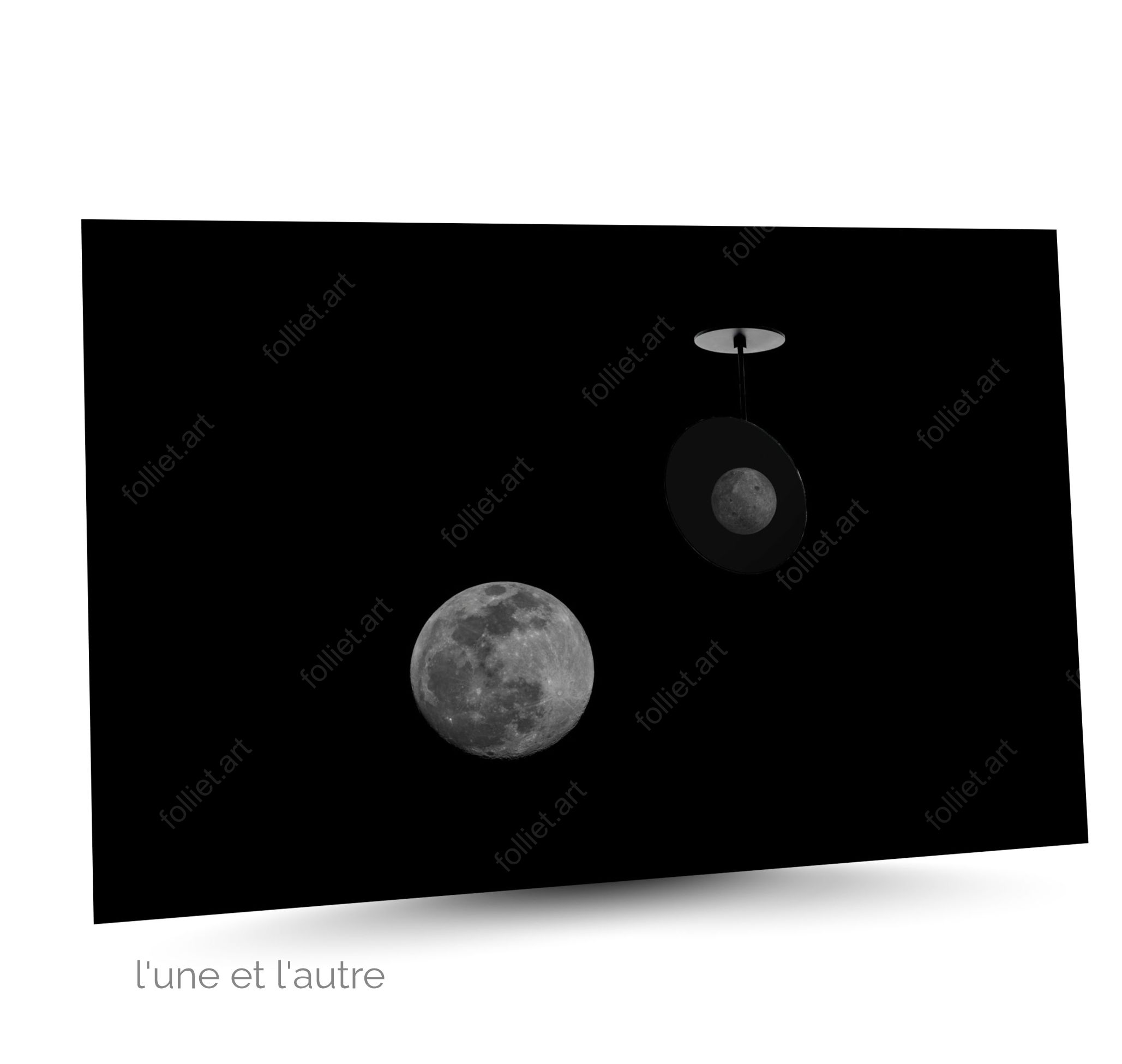 Full Moon and its reflection in an abstract space mirror - fine art photography by Folliet